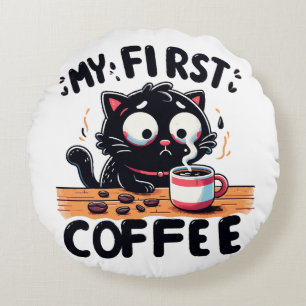 First Black Coffee Adventure Round Cushion