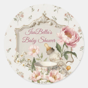 First Bloom Baby Shower Classic Round Sticker