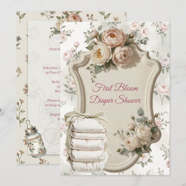 First Bloom Diaper Shower Invitation (Front/Back)