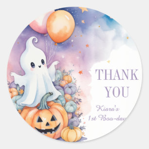 First Boo-Day Celebration Ghost  Pumpkin thank you Classic Round Sticker