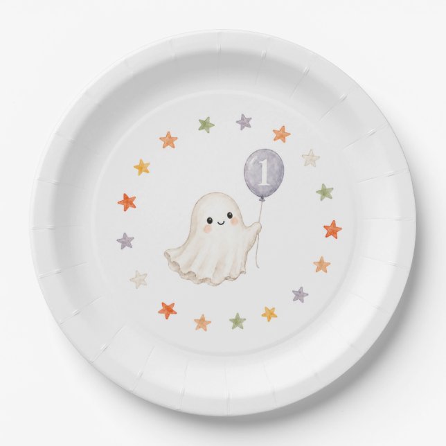 First Boo Ghost | Halloween First Birthday Paper Plate (Front)