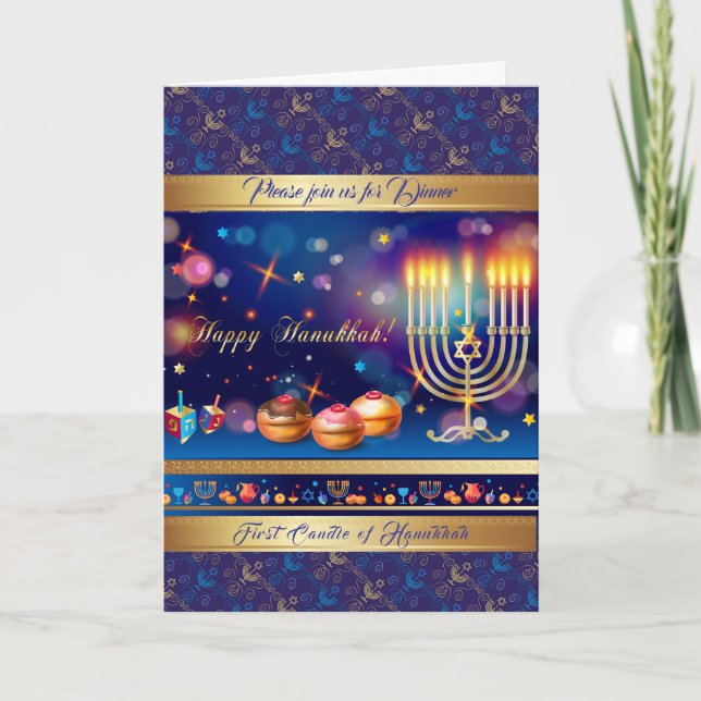 First Candle of Hanukkah Festival of lights Party Invitation (Front)