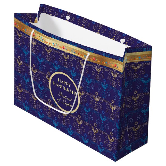 First Candle of Hanukkah Festival of Lights Party  Large Gift Bag (Front Angled)