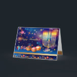 First Candle of Hanukkah Festival of Lights Party Thank You Card<br><div class="desc">First Candle of Hanukkah. Happy Hanukkah Festival of lights party invitation beauty Jewish holiday card. Beautiful Jewish Holiday Chanukkah background with traditional Chanuka decorative symbols - wooden dreidels (spinning top), doughnuts, hanukkiah menorah, candles, star of David and glowing lights wallpaper gold pattern. Hanukkah festival of lights event decoration. Jerusalem, Israel....</div>