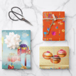 First Candle of Hanukkah Festival of lights party Wrapping Paper Sheet<br><div class="desc">First Candle of Hanukkah. Happy Hanukkah Festival of lights party Wrapping Paper beauty Jewish holiday card. Beautiful Jewish Holiday Chanukah background with traditional Chanuka decorative symbols - wooden dreidels (spinning top), sweet doughnuts, hanukkiah menorah, candles, star of David and glowing lights wallpaper gold pattern. Hanukkah festival of lights event decoration....</div>