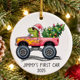 First Car Personalised Dinosaur Monster Truck Ceramic Tree Decoration