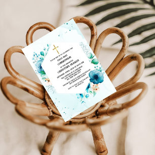  First catholic holy communion watercolor floral Invitation