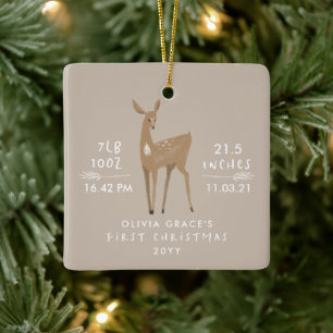 First Christmas 1 photo baby details deer Ceramic  Ceramic Ornament
