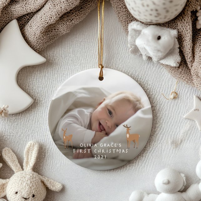 First Christmas 1 photo baby details deer Ceramic  Ceramic Tree Decoration (Creator Uploaded)