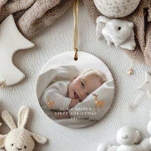 First Christmas 1 photo baby details deer Ceramic  Tree Decoration