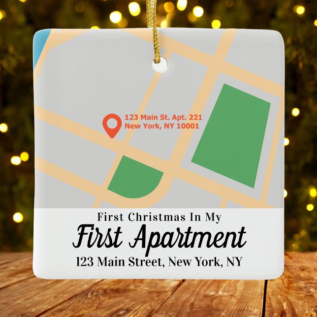 First Christmas 1st Apartment Address Custom Map C Ceramic Ornament (First Christmas 1st Apartment Address Custom Map Ceramic Ornament
)