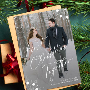 First Christmas 3 photos newlyweds wedding Holiday Card