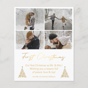 first christmas, 4 photos collage golden card 