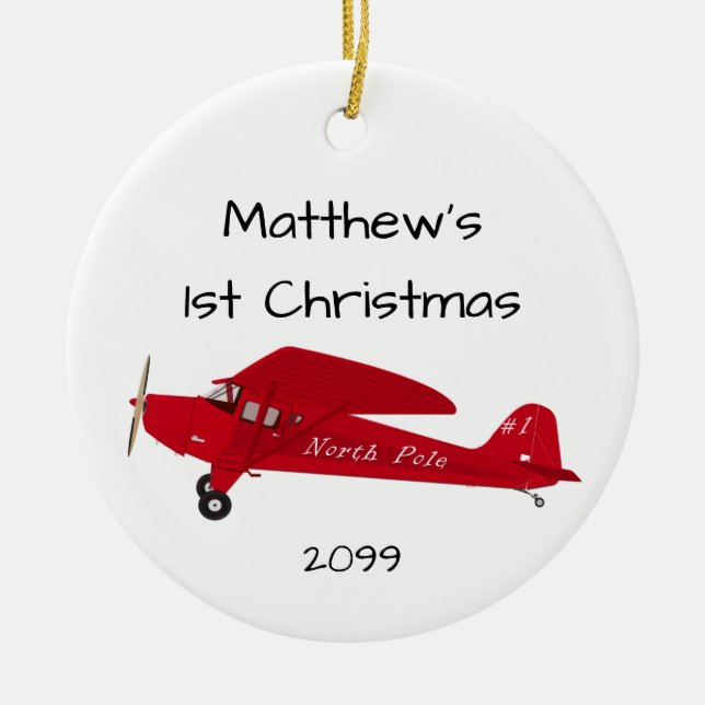 First Christmas Aeroplane North Pole Ornament (Front)