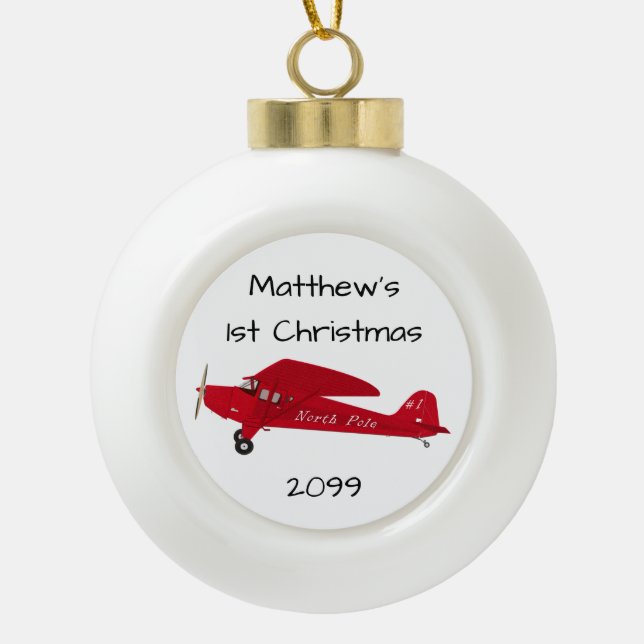 First Christmas Aeroplane North Pole Ornament (Front)