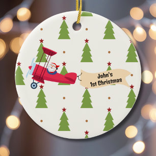 First Christmas Aeroplane & Santa Trees Boy Custom Ceramic Tree Decoration