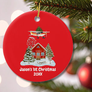 First Christmas Aeroplane Tree Pilot Boy Ceramic Tree Decoration