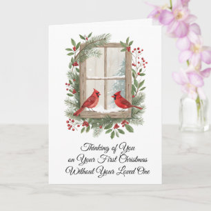 First Christmas Alone Winter Scene With Red Cardin Card