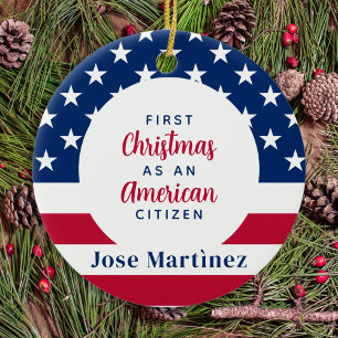 First Christmas American Citizen Custom Patriotic  Ceramic Tree Decoration