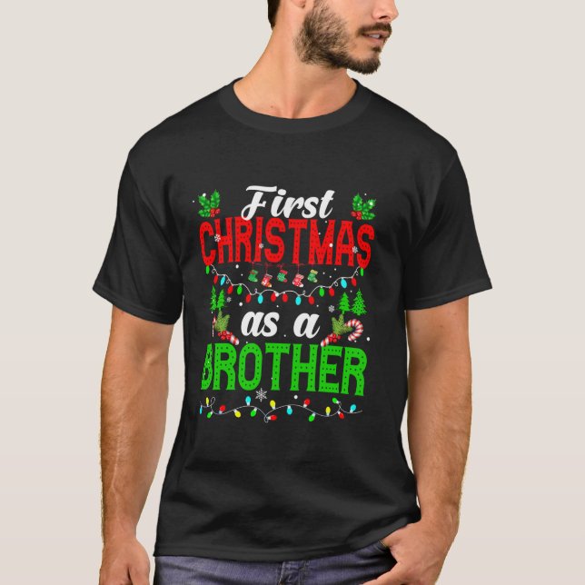 First Christmas As A Brother Family Xmas Lights Pa T-Shirt (Front)