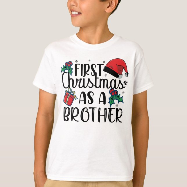 First Christmas As A Brother Matching Christmas T-Shirt (Front)