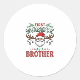 First Christmas As a Brother Santa Gnome Classic Round Sticker