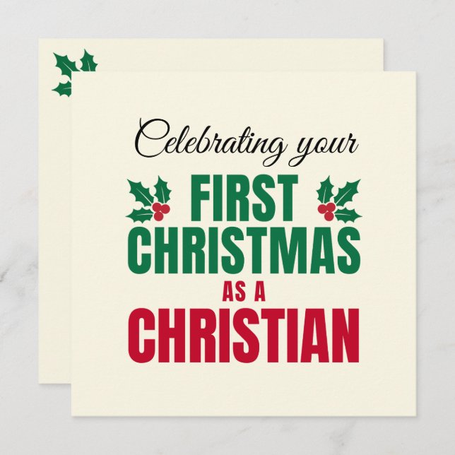 FIRST CHRISTMAS AS A CHRISTIAN for New Believer Holiday Card (Front/Back)