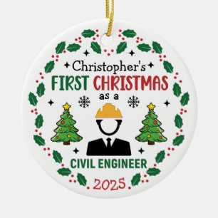 First Christmas As A Civil Engineer Custom Name Ceramic Tree Decoration