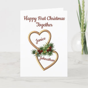First Christmas as a Couple, Evergreens Hearts Holiday Card