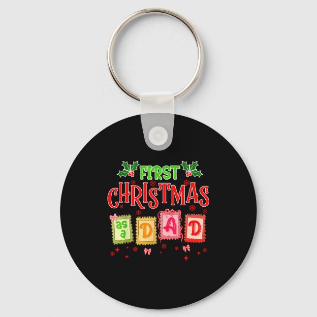 First Christmas As A Dad 2025 Coquette Bow Matchin Key Ring (Front)