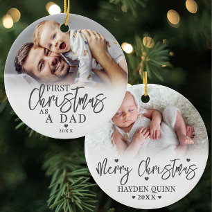 First Christmas As A Dad Baby Photo Father Ceramic Tree Decoration