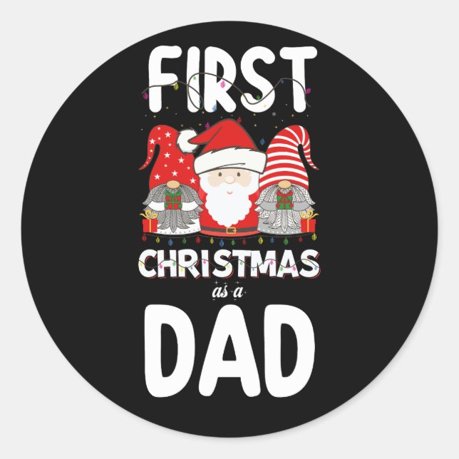 First Christmas As A Dad Family Holiday Kids Classic Round Sticker (Front)