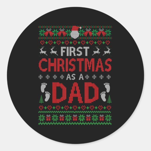 First Christmas As A Dad Matching Xmas New Daddy  Classic Round Sticker (Front)