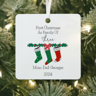 First Christmas As A Family Of 3 Metal Tree Decoration