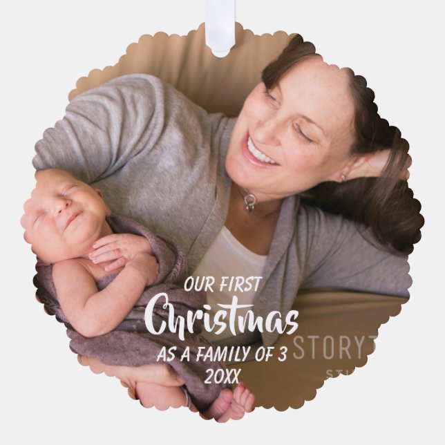 First Christmas As A Family of 3 Tree Decoration Card (Front)