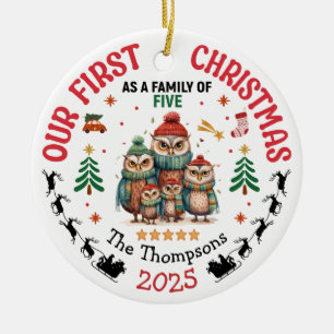 First Christmas As A Family Of Five Personalised Ceramic Tree Decoration