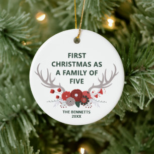 First Christmas As A Family Of Five Personalized Ceramic Tree Decoration