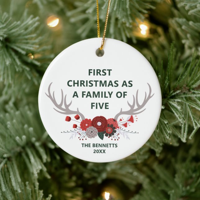 First Christmas As A Family Of Five Personalized Ceramic Tree Decoration (Tree)