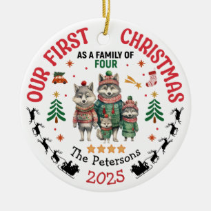 First Christmas As A Family Of Four Custom Name Ceramic Tree Decoration