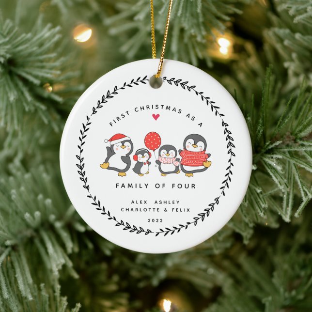 First Christmas As A Family Of  Four Penguins Ceramic Tree Decoration (Tree)