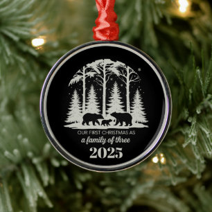 First Christmas As a Family of Three 2025 Custom Metal Tree Decoration