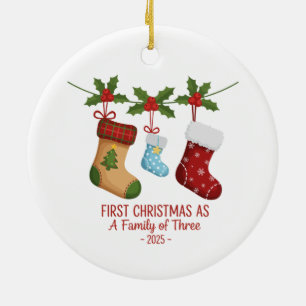 First Christmas as a Family of Three 2025 Cute Ceramic Tree Decoration