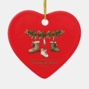 First Christmas as a Family of Three 2025 Rustic B Ceramic Tree Decoration