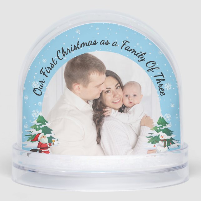 First Christmas as a Family of Three Custom Photo Snowglobe (Front)