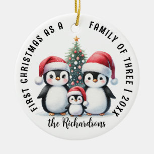 First Christmas as a Family of Three Cute Penguins Ceramic Tree Decoration