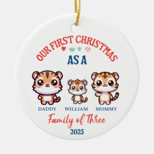 First Christmas As A Family of Three Cute Tigers Ceramic Tree Decoration