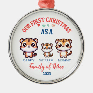 First Christmas As A Family of Three Cute Tigers Metal Tree Decoration