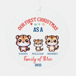 First Christmas As A Family of Three Cute Tigers Metal Tree Decoration