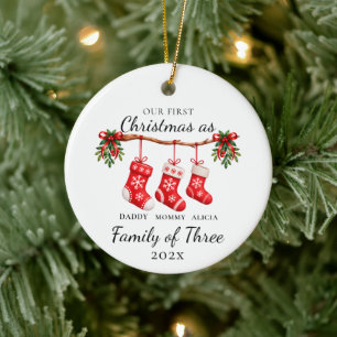 First Christmas as a Family of Three New Parents Ceramic Tree Decoration