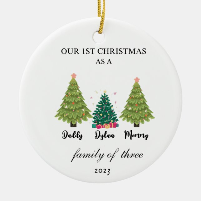 First Christmas as a Family of Three Ornament (Front)